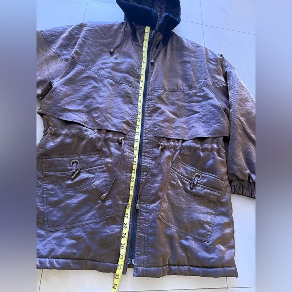 Sarah Morgan Vintage Winter Coat Women's hoodie pocket full zipper brown black L - Picture 7 of 16